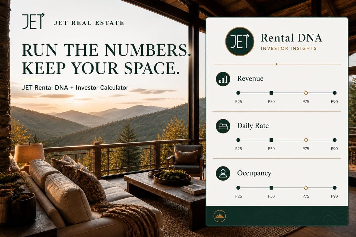 JET Rental DNA investor analysis presented beside a mountain property