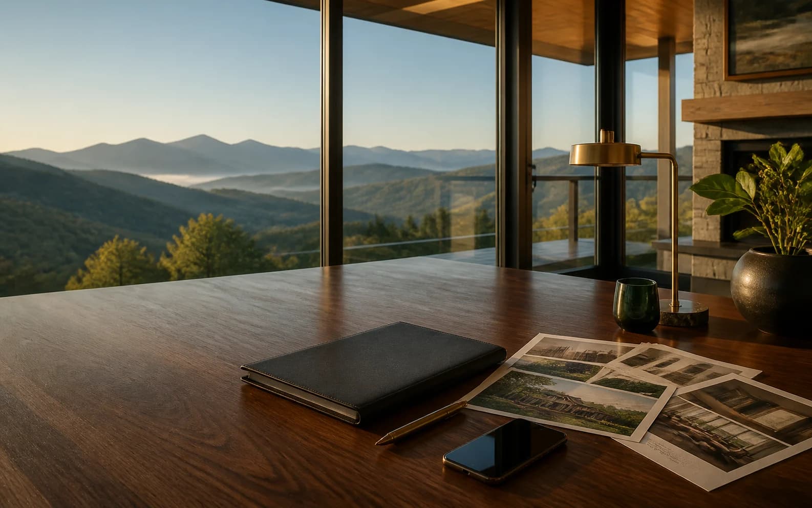 A quiet real-estate worktable overlooking the Smoky Mountains
