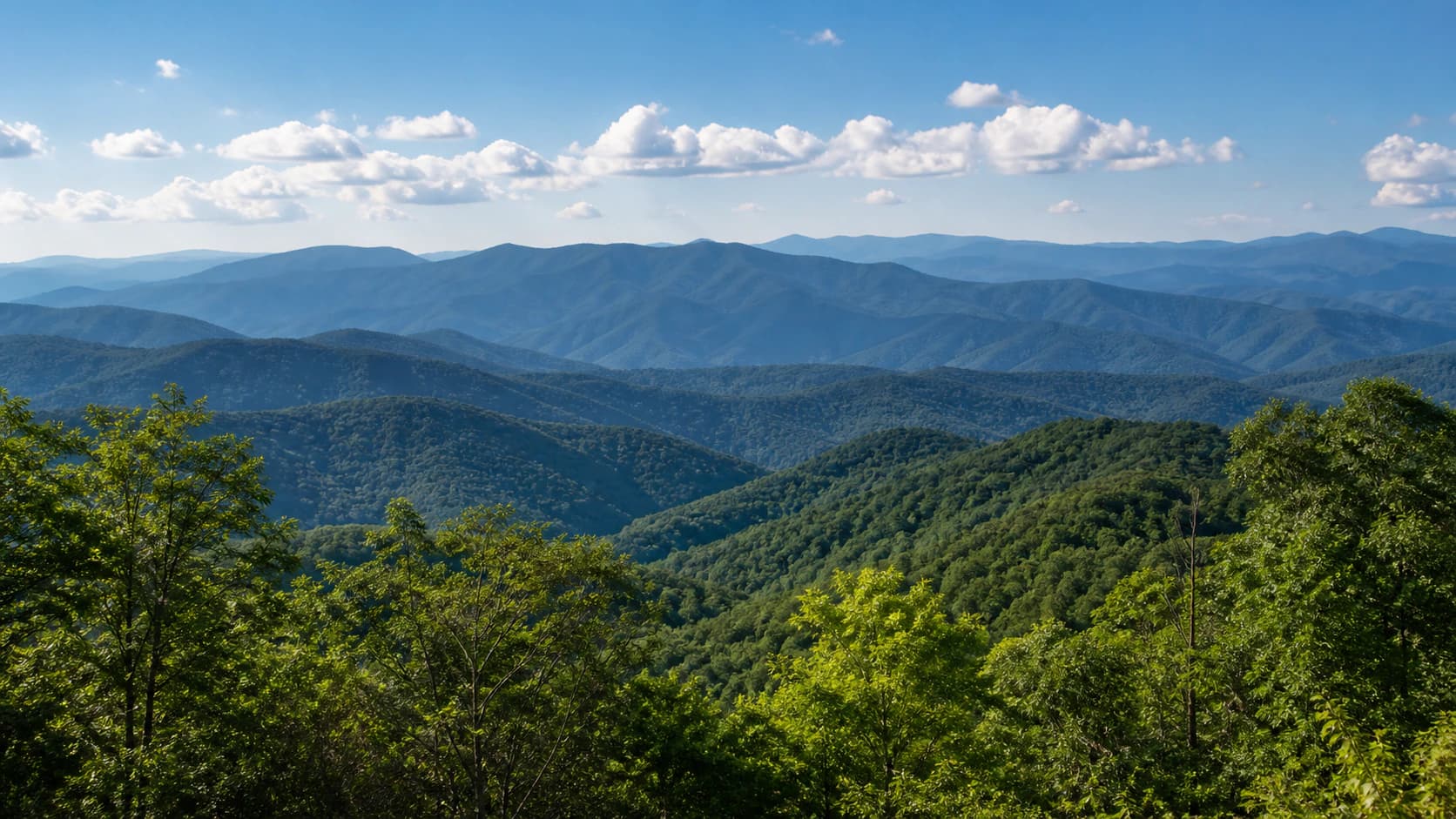 Layered green ridgelines across the Great Smoky Mountains